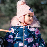 Printed Roses One Piece Baby Snowsuit Navy | DEUX PAR DEUX - DEUX PAR DEUX