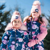 Printed Roses One Piece Baby Snowsuit Navy | DEUX PAR DEUX - DEUX PAR DEUX