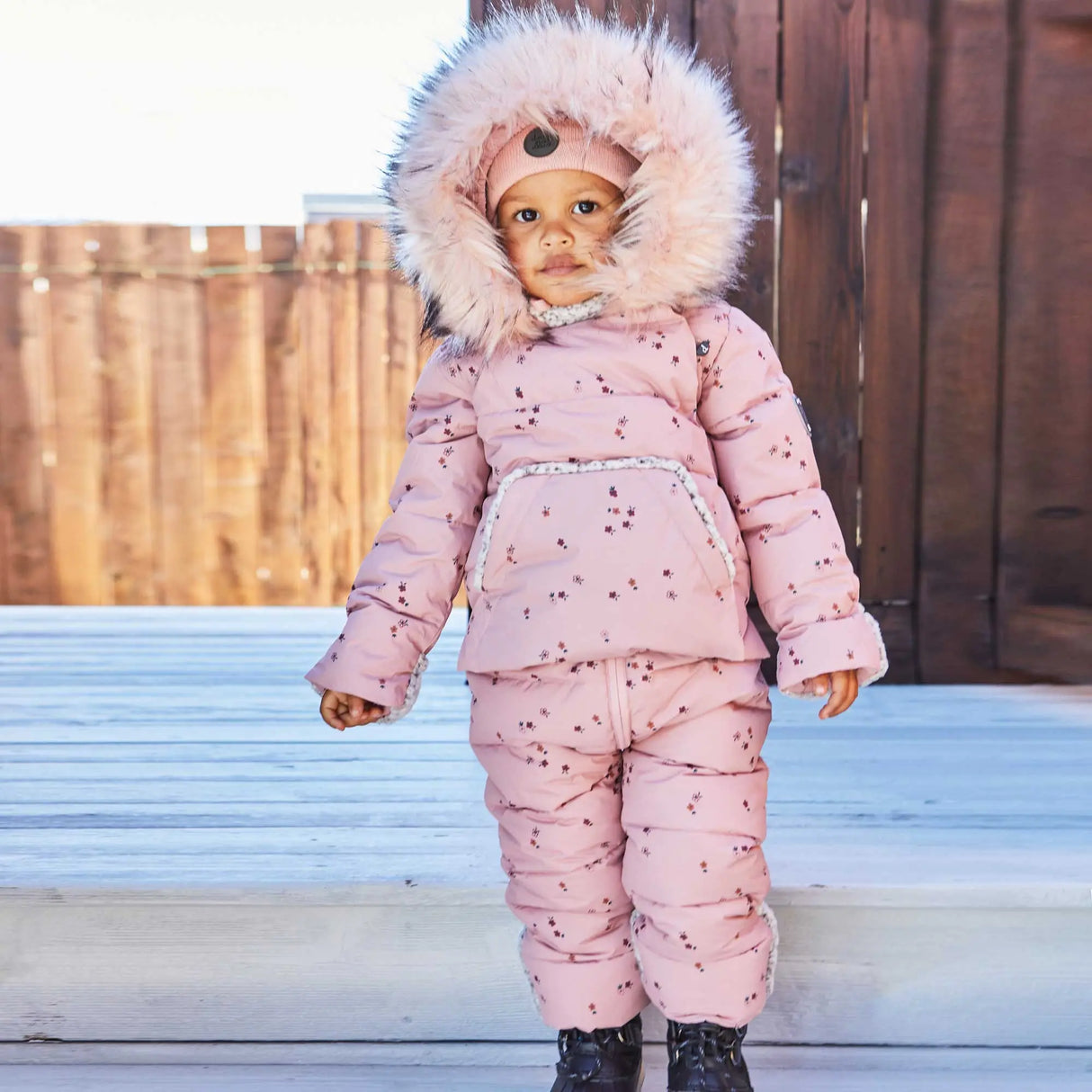 Printed Small Flowers One Piece Baby Snowsuit Pink | DEUX PAR DEUX - DEUX PAR DEUX