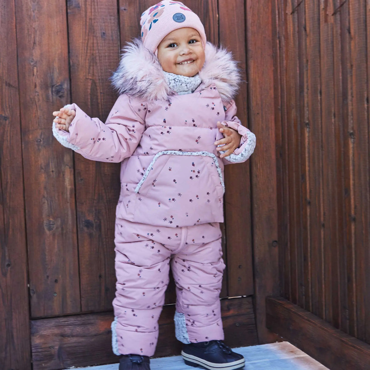 Printed Small Flowers One Piece Baby Snowsuit Pink | DEUX PAR DEUX - DEUX PAR DEUX