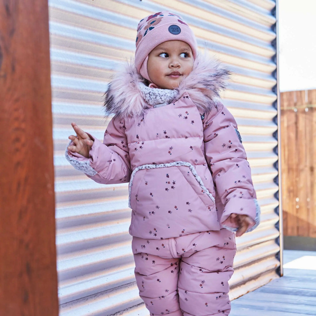 Printed Small Flowers One Piece Baby Snowsuit Pink | DEUX PAR DEUX - DEUX PAR DEUX