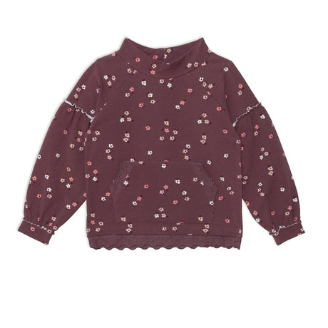 Printed Top With Lace Burgundy Little Flowers Print | DEUX PAR DEUX - DEUX PAR DEUX