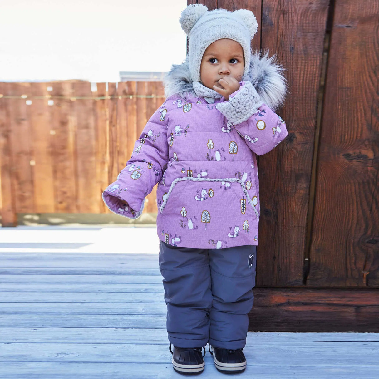 Printed Woodland Animals Two Piece Baby Snowsuit Lilac | DEUX PAR DEUX - DEUX PAR DEUX