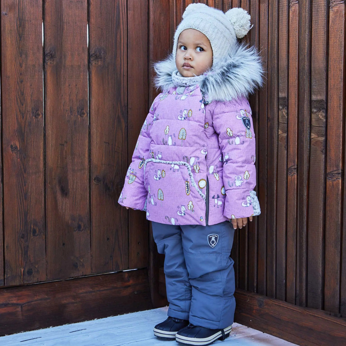 Printed Woodland Animals Two Piece Baby Snowsuit Lilac | DEUX PAR DEUX - DEUX PAR DEUX