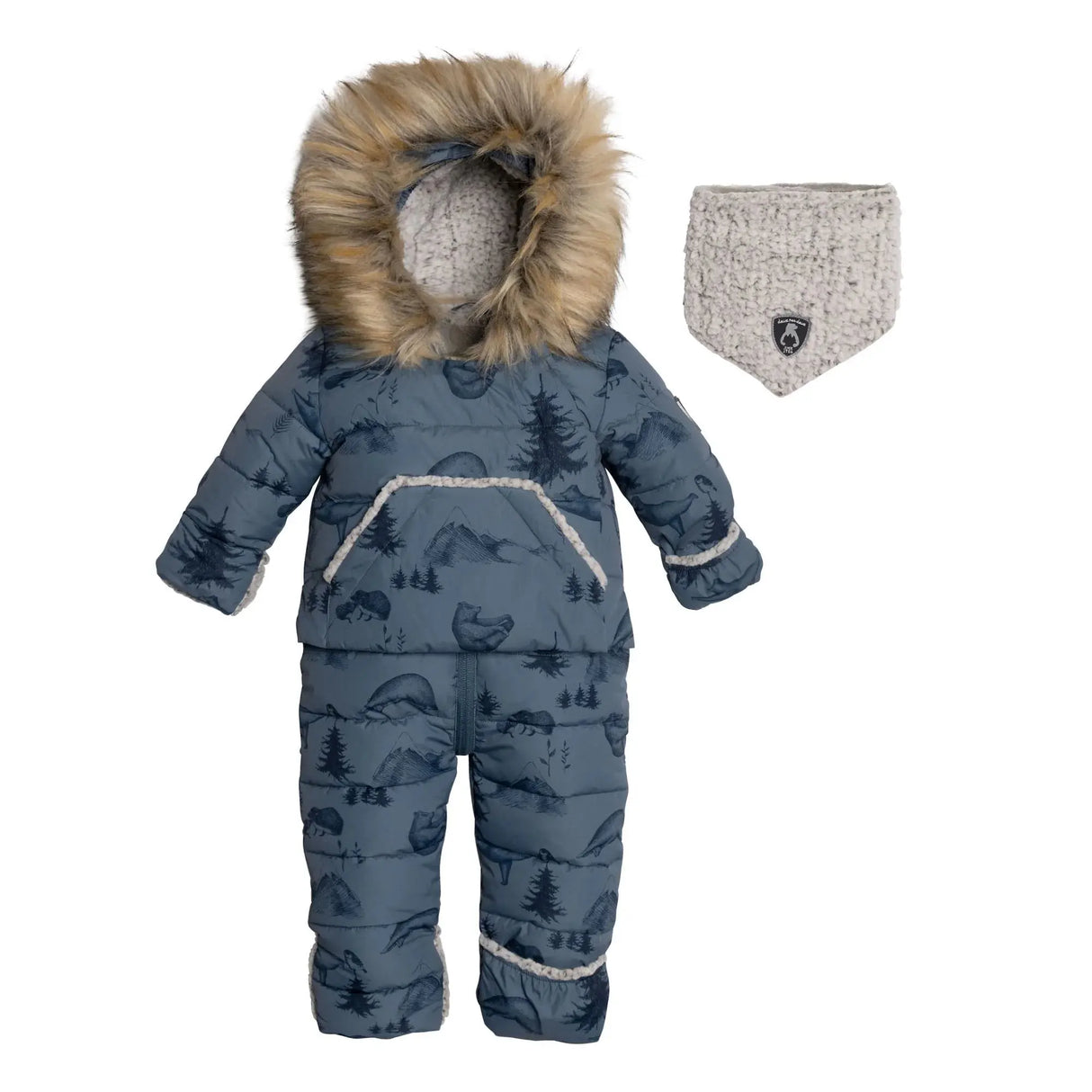 Printed Yoga Bears One Piece Baby Snowsuit Dusty Blue | DEUX PAR DEUX - DEUX PAR DEUX