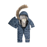 Printed Yoga Bears One Piece Baby Snowsuit Dusty Blue | DEUX PAR DEUX - DEUX PAR DEUX