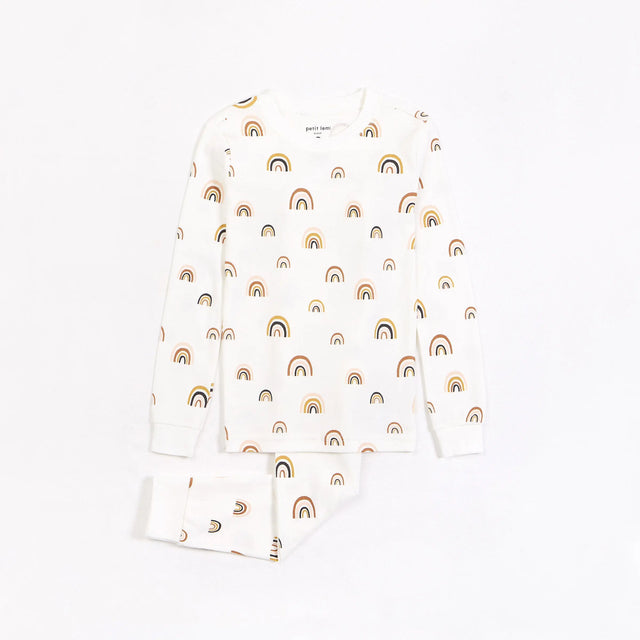 Rainbows Print on Off-White Pyjama Set | Petit Lem - Jenni Kidz