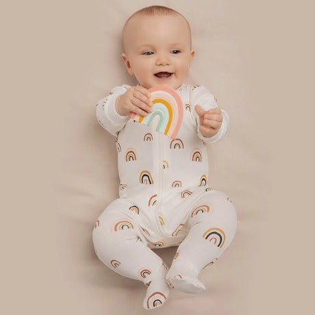 Rainbows Print on Off-White Sleeper | Petit Lem - Jenni Kidz