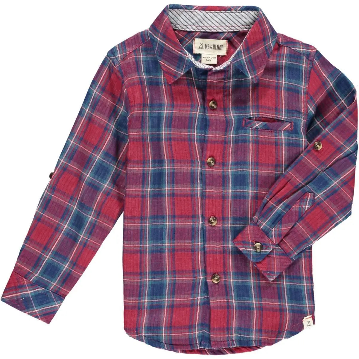 Red/blue plaid woven shirt | Me & Henry - Jenni Kidz