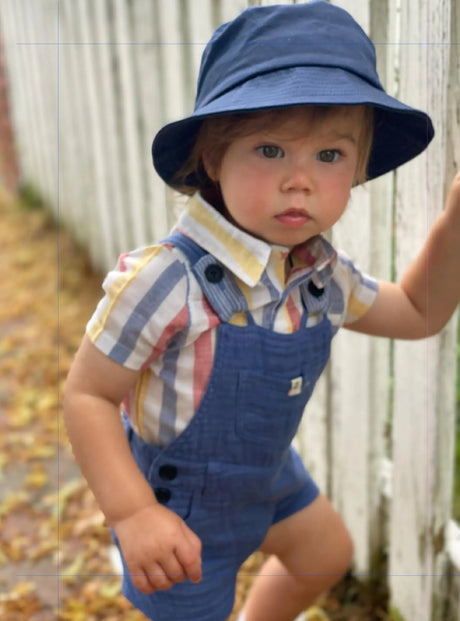 Red/white/blue striped short sleeved woven onesie | Me & Henry - Jenni Kidz