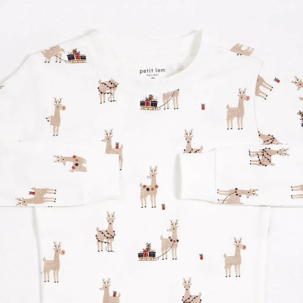 Rudolph And The Reindeer Print Off-White Pyjama Set | Petit Lem - Jenni Kidz