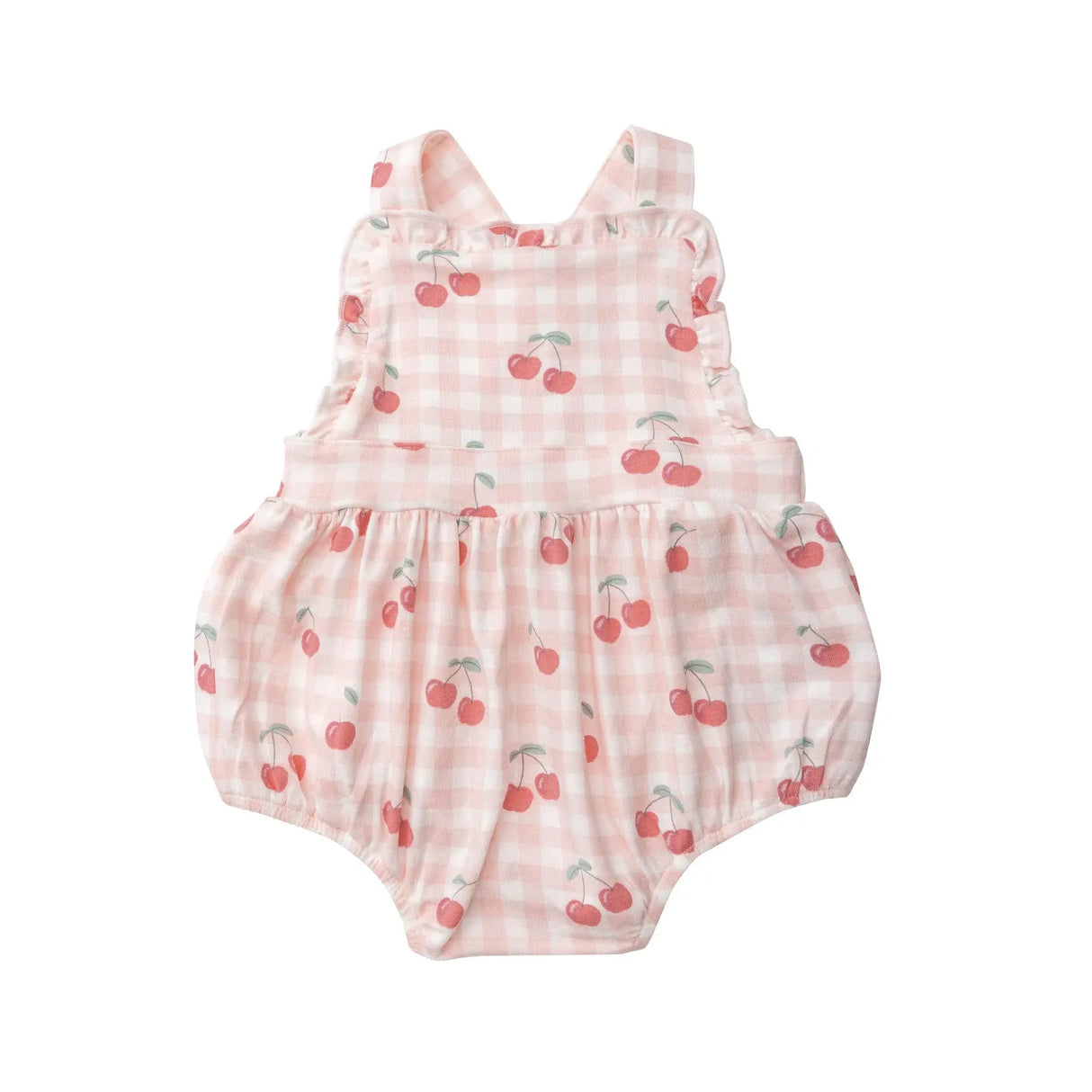 Ruffle Bib Sunsuit - Cherry Gingham | Angel Dear - Jenni Kidz