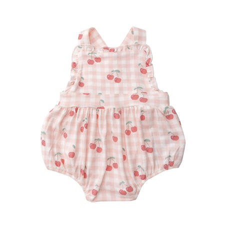 Ruffle Bib Sunsuit - Cherry Gingham | Angel Dear - Jenni Kidz