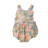 Ruffle Bib Sunsuit - Floral Flamingos | Angel Dear - Jenni Kidz