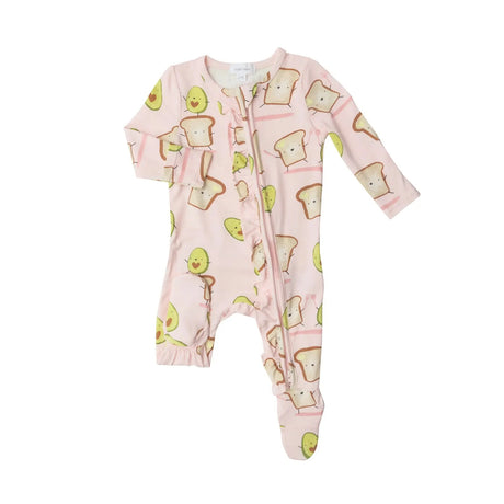 Ruffle Front Zipper Footie - Avo Toast Pink | Angel Dear - Jenni Kidz