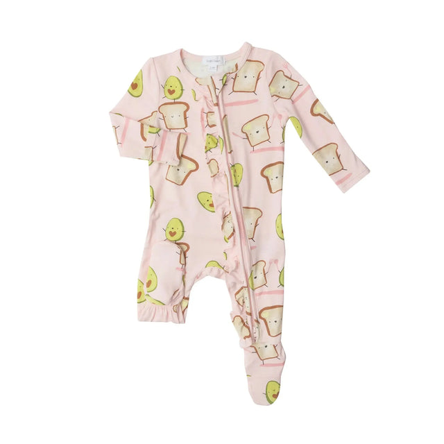 Ruffle Front Zipper Footie - Avo Toast Pink | Angel Dear - Jenni Kidz