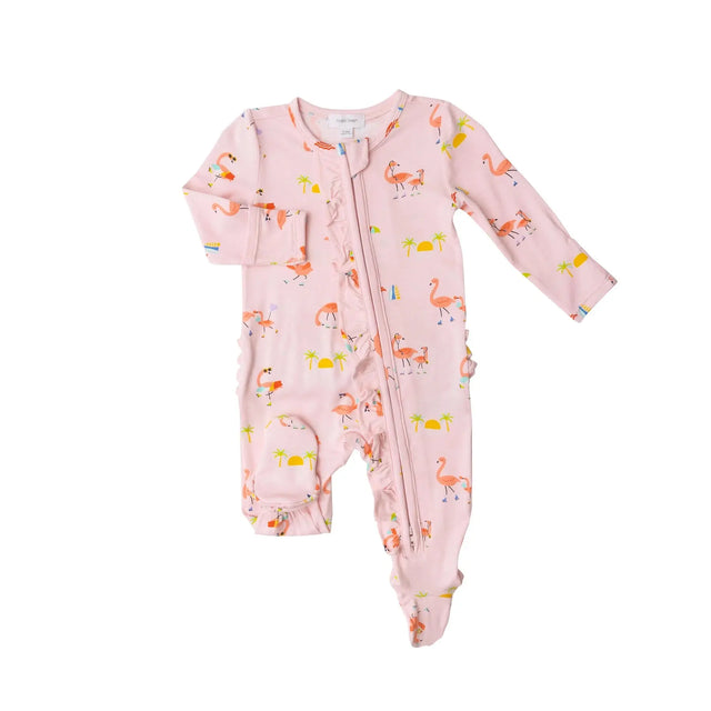 Ruffle Front Zipper Footie - Boardwalk Flamingos | Angel Dear - Jenni Kidz