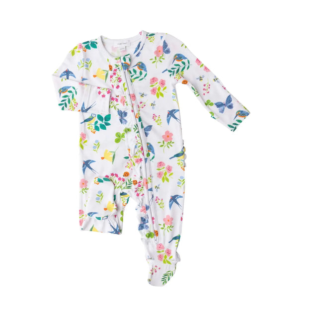 Ruffle Front Zipper Footie - Garden Birds | Angel Dear - Jenni Kidz