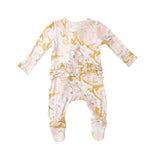 Ruffle Front Zipper Footie - Marble Pink | Angel Dear - Jenni Kidz