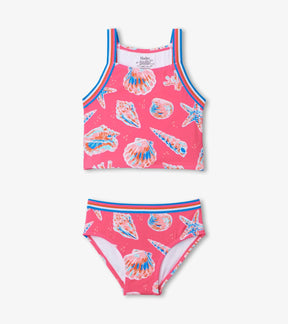 Hatley girls Seashells tankini set in Pink/Multi with crop swim top and matching bikini bottom