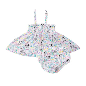 Angel Dear Dog and Floral smocked top and matching bloomer set for baby girls
