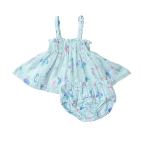 Angel Dear Magical Seahorse pale aqua smocked top and bloomer set