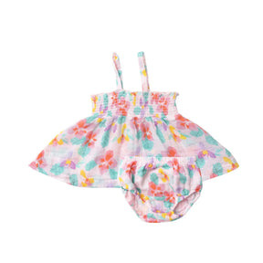 Angel Dear Orchid floral smocked top and bloomer set in pale pink