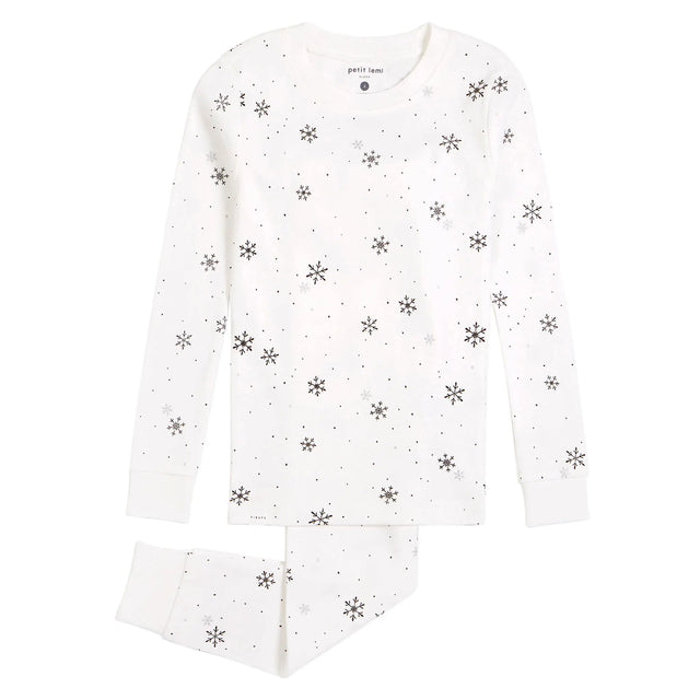 Snowflake Print On Off-White Pyjama Set | Petit Lem - Jenni Kidz