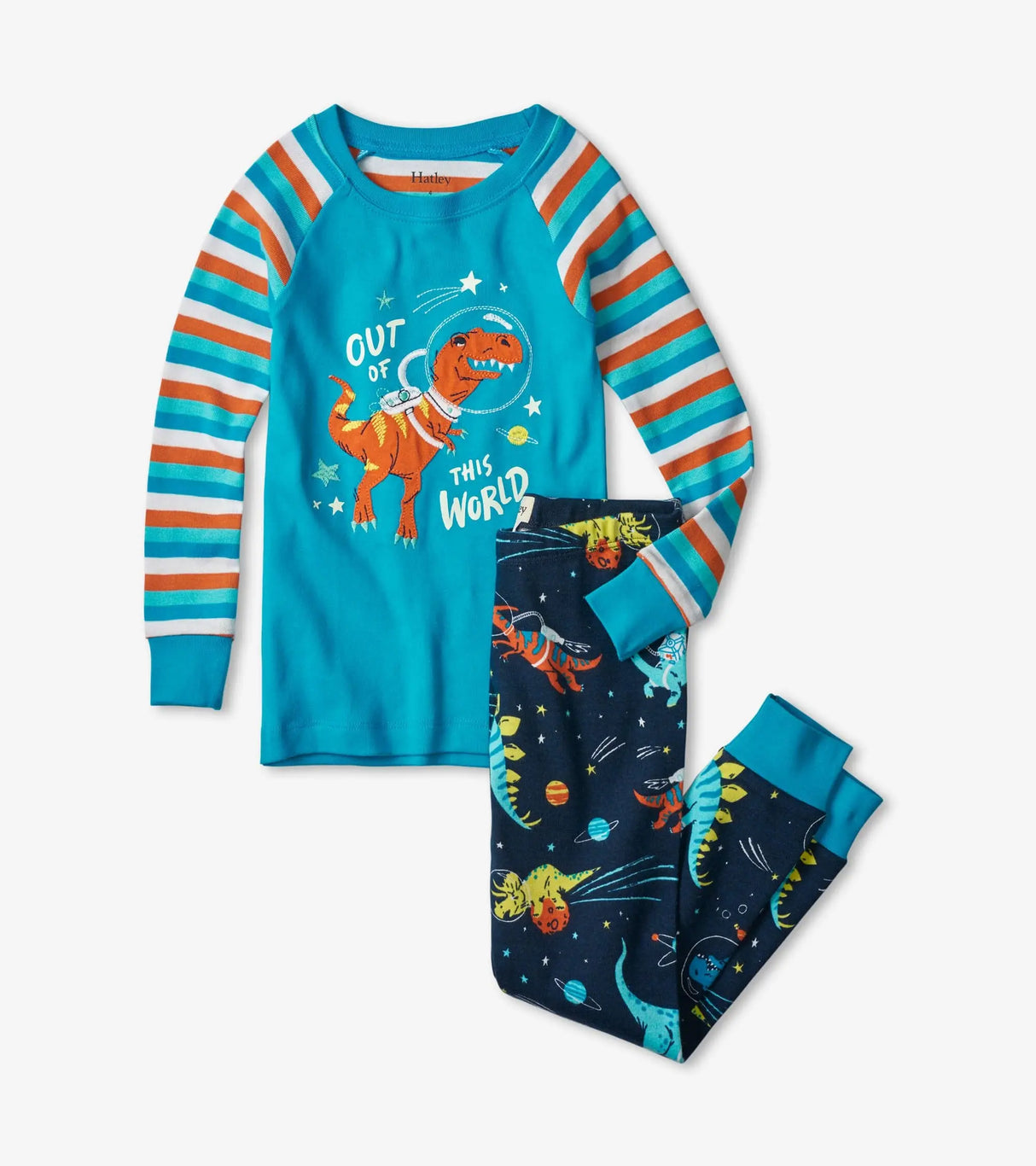 Space Dinos Glow In The Dark Appliqué Raglan Pajama Set | Hatley - Jenni Kidz