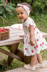 Strawberries Print on Off-White Jersey Peplum Dress | Petit Lem - Petit Lem