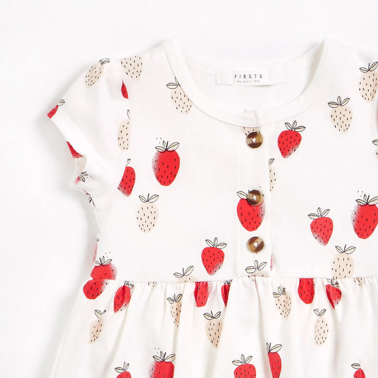 Strawberries Print on Off-White Jersey Peplum Dress | Petit Lem - Petit Lem