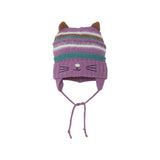 Striped Earflap Knit Hat Purple, Green, Brown And White | DEUX PAR DEUX - DEUX PAR DEUX