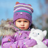 Striped Earflap Knit Hat Purple, Green, Brown And White | DEUX PAR DEUX - DEUX PAR DEUX