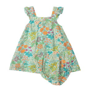 Angel Dear Meadowlands Floral mint sundress and matching ruffle bloomer set