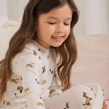 Tartan Hounds Print on Beige Pyjama Set | Petit Lem - Jenni Kidz