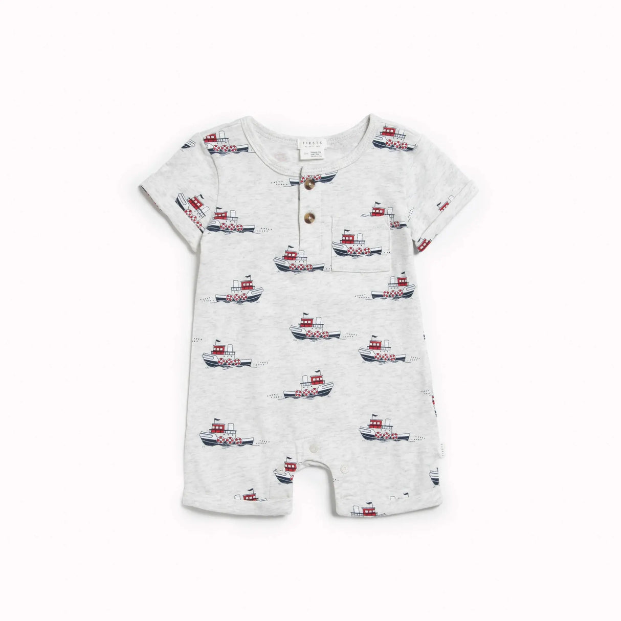 Tugboats Print on Heather Grey Romper | Petit Lem - Petit Lem