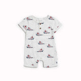 Tugboats Print on Heather Grey Romper | Petit Lem - Petit Lem