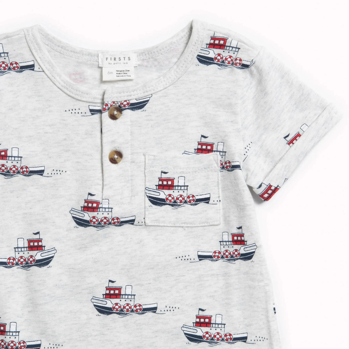 Tugboats Print on Heather Grey Romper | Petit Lem - Petit Lem