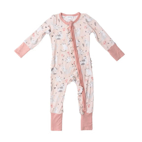 Angel Dear Pretty Kittens bamboo two-way ruffle zipper romper for baby girls, image 1
