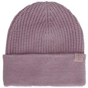 Lilac CALIKIDS ribbed knit beanie with wide folded cuff and tonal logo tab, front product view