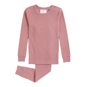 Petit Lem girls Wild Rose modal rib pajama set in pink with long-sleeve top and matching pants.