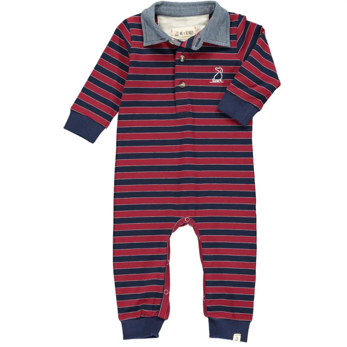 Wine/navy striped polo romper | Me & Henry - Jenni Kidz