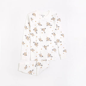 Petit Lem Winter Jasmine organic cotton pajama set in Off-White with long sleeves and matching pants