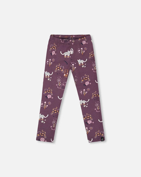 Jersey Leggings Mauve Printed Cats | Deux par Deux | Jenni Kidz