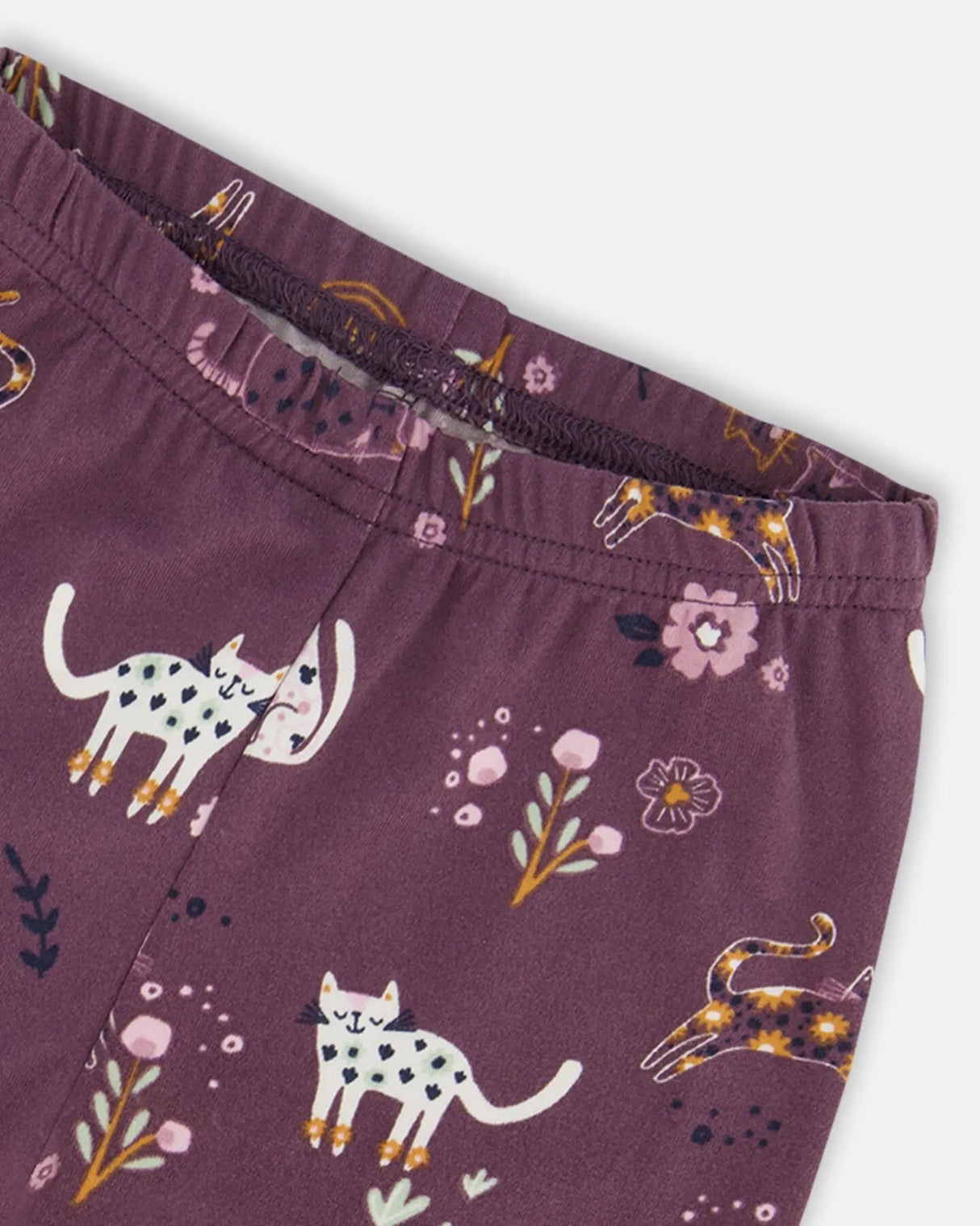 Jersey Leggings Mauve Printed Cats | Deux par Deux | Jenni Kidz