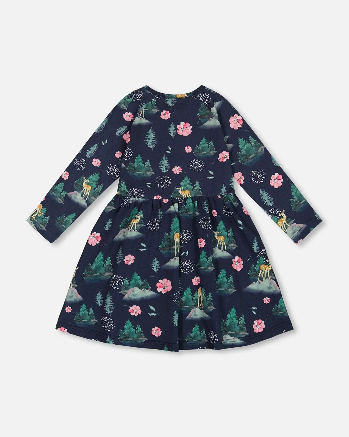 Jersey Long Sleeve Dress Navy Printed Bambi | Deux par Deux | Jenni Kidz