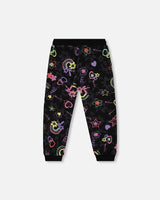 Joggers Black Printed Rainbow Hearts | Deux par Deux | Jenni Kidz