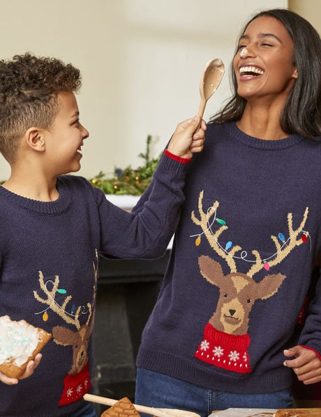 Boys Cracking Yuletide Jumper - Navy Reindeer | Joules - Jenni Kidz