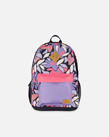 Kids Backpack Black Retro Flower Print | Deux par Deux | Jenni Kidz