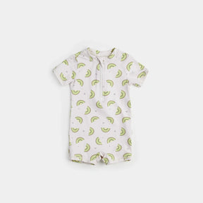 Petit Lem baby boy Kiwi Print cream and green swim romper – front view